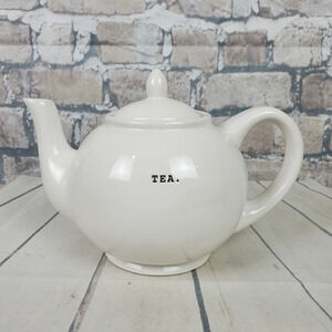 Rae Dunn Magenta Tepot  Typewriter Font Ceramic Dimpled White